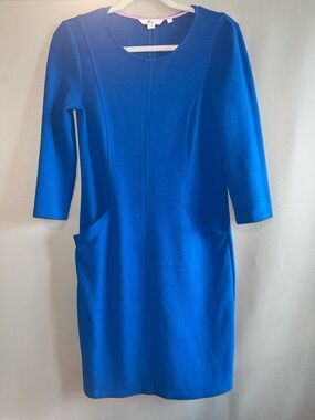 Boden Blue Ottoman Ribbed Shift Dress Pockets 3/4 Sleeve Size 4R J0603